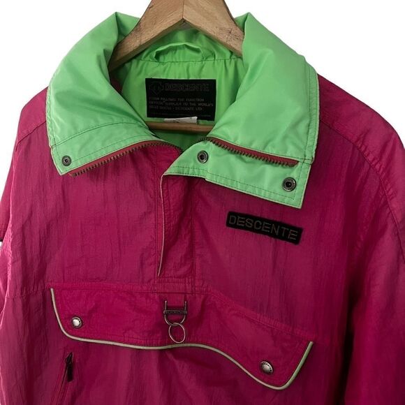 Descente Vintage 90s Neon Pink & Green Ski Lightweight Pull Over Jacket Large - Picture 7 of 13